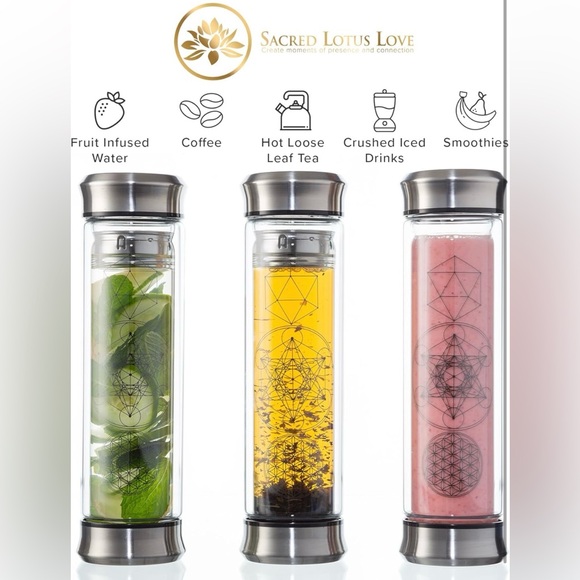 Other - Sacred Lotus ♥️ Double-Walled Glass Tea Infuser  coffee,Smoothies Glass/Strainer